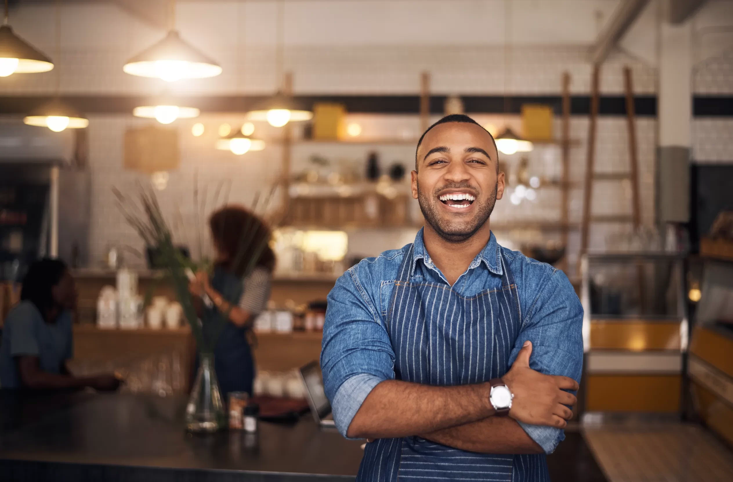 Man smiling in restaurant