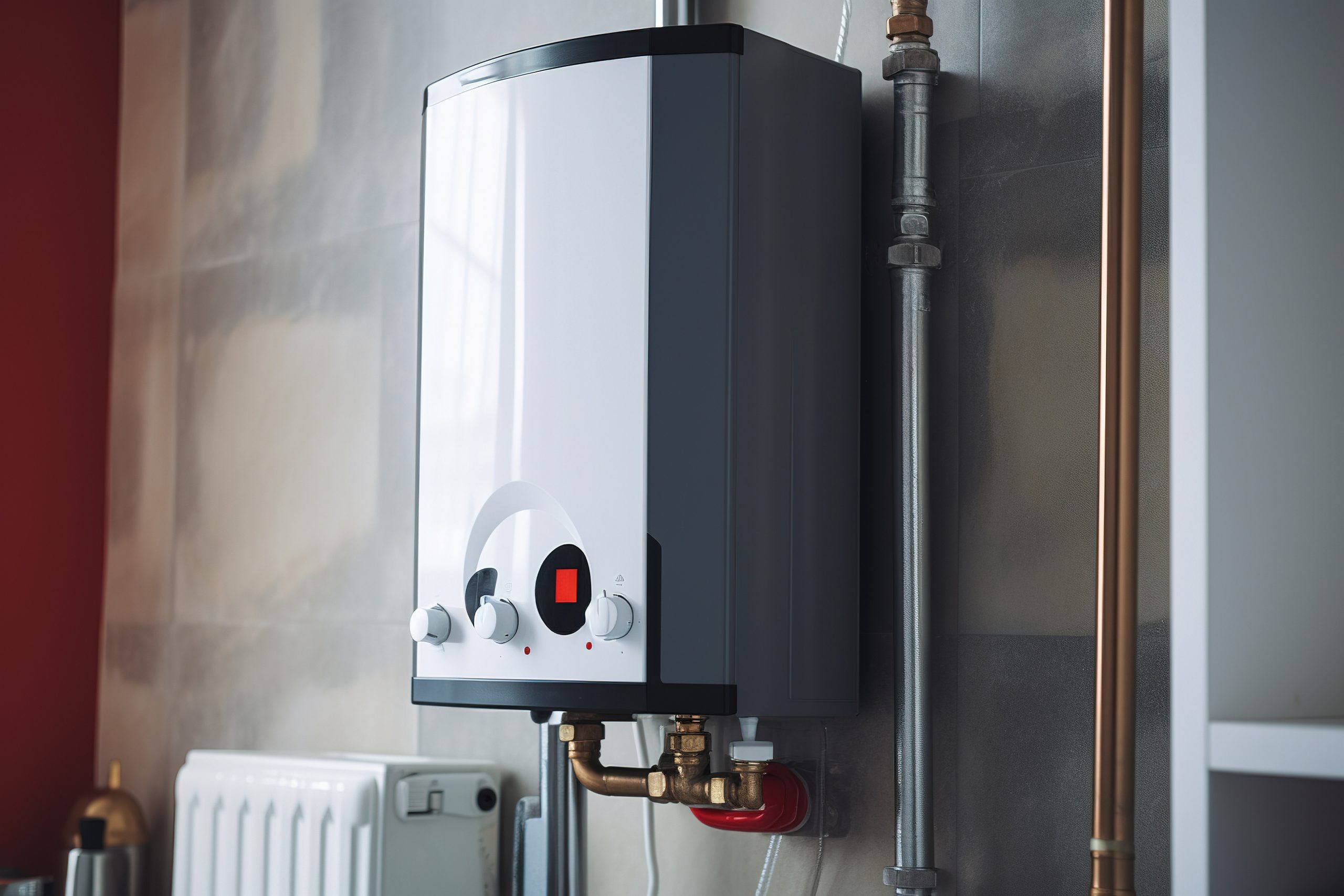 Tankless water heater on wall