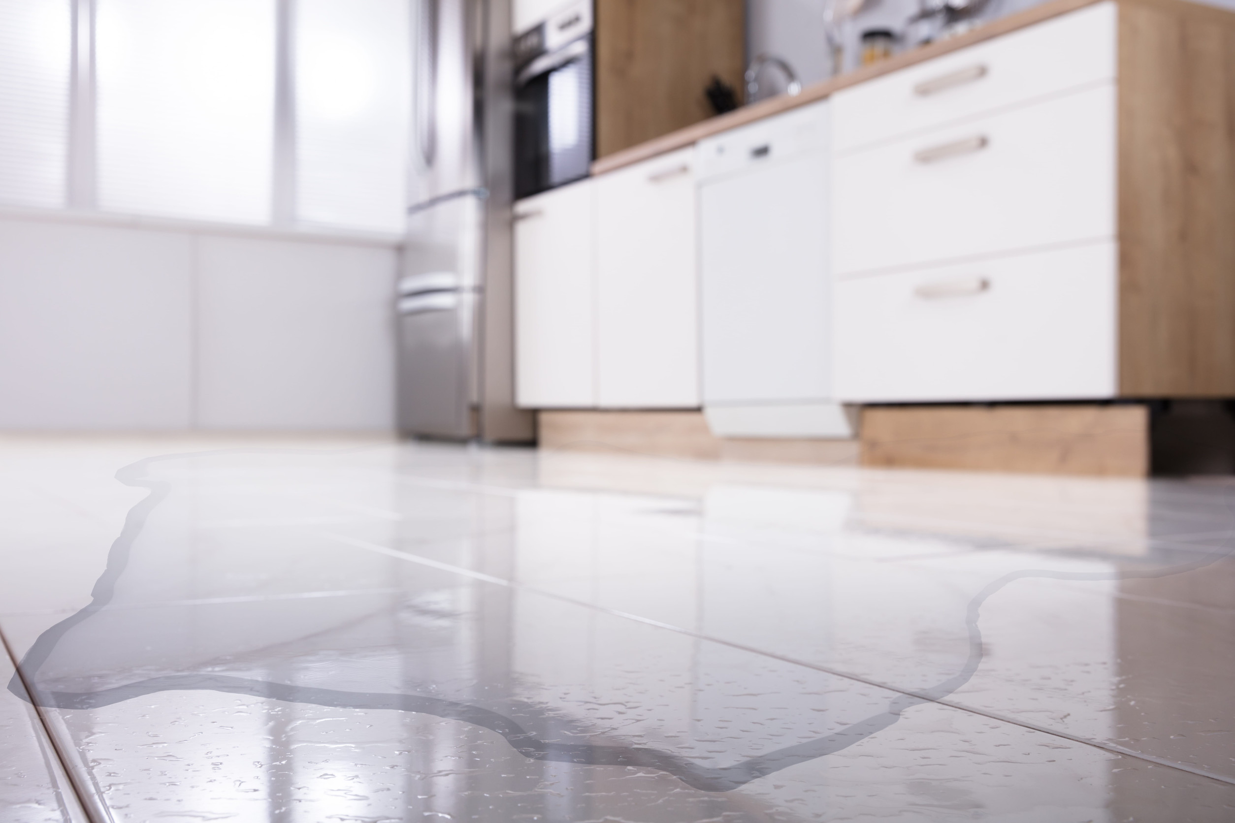 Water on kitchen floor from slab leak